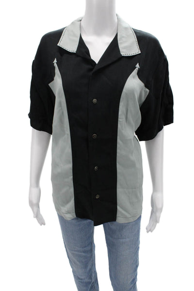 Scully Mens Western Black Silk Button-Up Collared Short Sleeve Size M