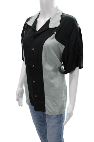Scully Mens Western Black Silk Button-Up Collared Short Sleeve Size M