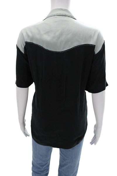 Scully Mens Western Black Silk Button-Up Collared Short Sleeve Size M