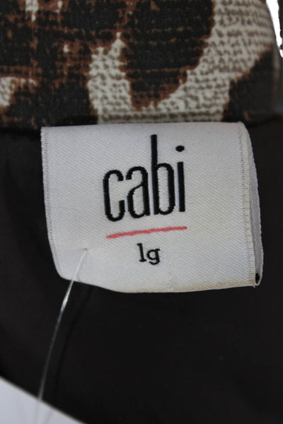 Cabi Women Puffer Quilted Animal Print High Neck Zip Beige Jacket Size L