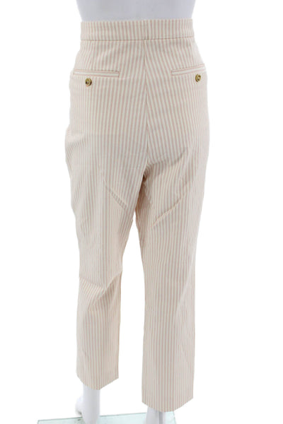 Anthropologie Women Ankle Cropped Dress Pants Beige Striped Button Size 12