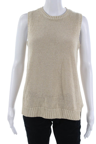 J. Mclaughlin Womens Basic Sleeveless Tank Beige Crew Neck Size M