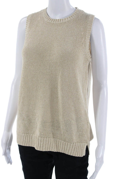 J. Mclaughlin Womens Basic Sleeveless Tank Beige Crew Neck Size M