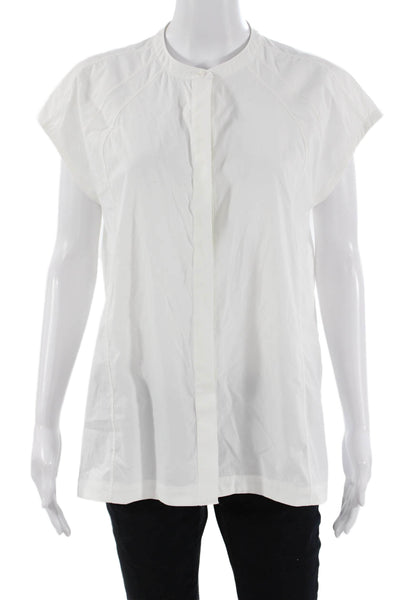 Athleta Women Basic Button-Up Short Sleeve White Crew Neck Size M