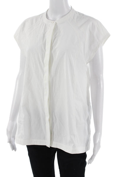 Athleta Women Basic Button-Up Short Sleeve White Crew Neck Size M