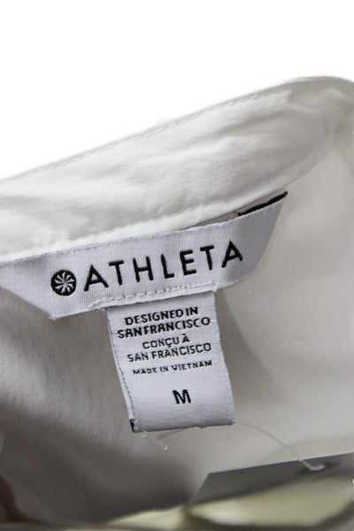 Athleta Women Basic Button-Up Short Sleeve White Crew Neck Size M