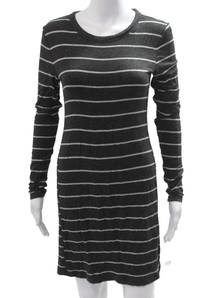 Lou & Grey Women Striped Sweater Dress Dark Gray Long Sleeve Size XS