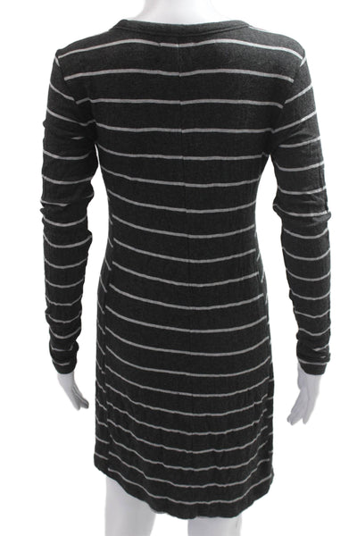 Lou & Grey Women Striped Sweater Dress Dark Gray Long Sleeve Size XS