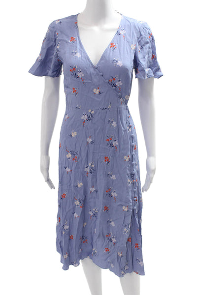 Madewell Women Wrap Dress Blue Floral V-Neck Short Sleeve Size 00