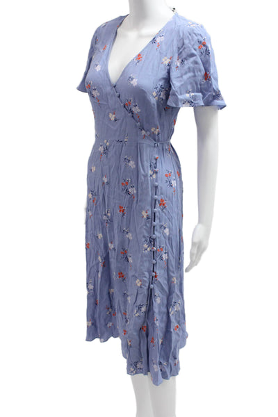 Madewell Women Wrap Dress Blue Floral V-Neck Short Sleeve Size 00
