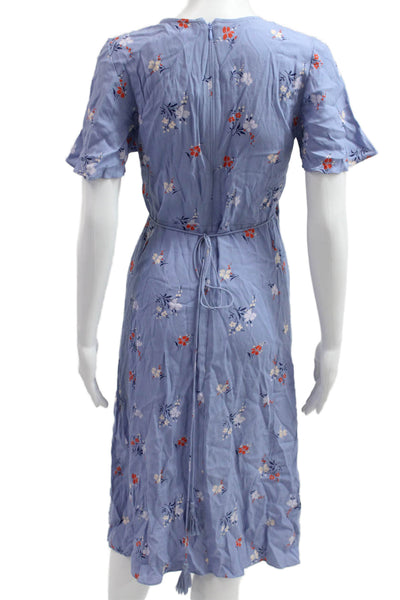 Madewell Women Wrap Dress Blue Floral V-Neck Short Sleeve Size 00