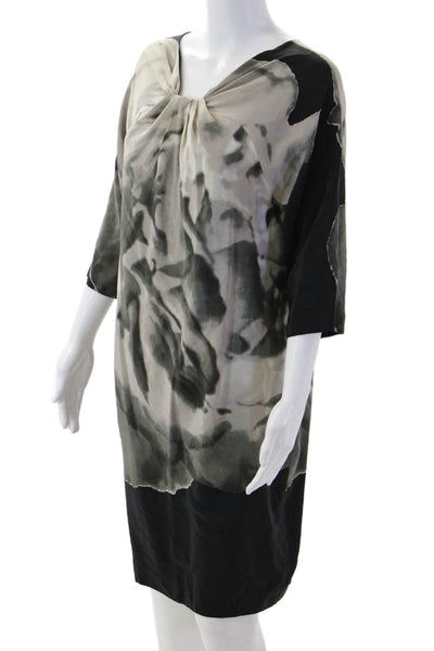 Robert Rodriguez Womens Shift Dress Beige Silk 3/4 Sleeve Zip Size 10