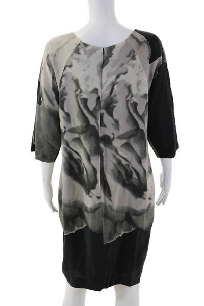Robert Rodriguez Womens Shift Dress Beige Silk 3/4 Sleeve Zip Size 10
