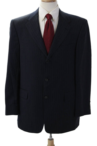 Hart Schaffner Marx Mens Navy Striped Wool Blend Suit Jacket Size 41