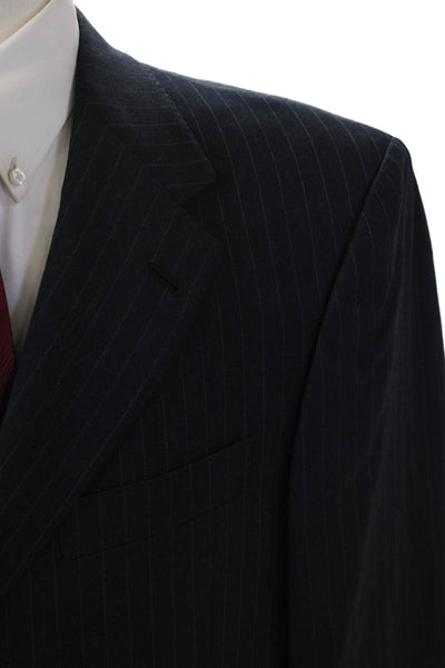Hart Schaffner Marx Mens Navy Striped Wool Blend Suit Jacket Size 41