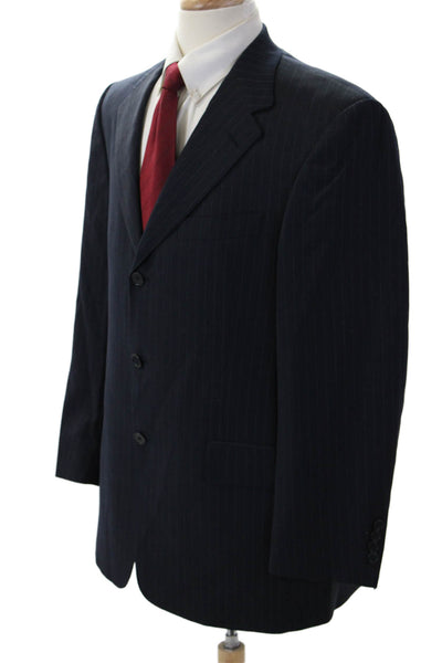 Hart Schaffner Marx Mens Navy Striped Wool Blend Suit Jacket Size 41