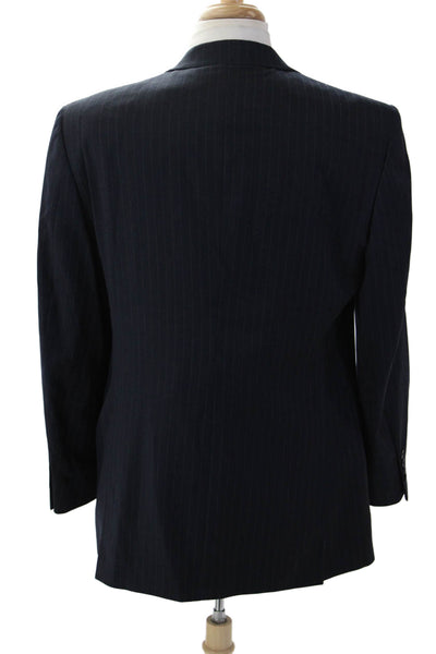 Hart Schaffner Marx Mens Navy Striped Wool Blend Suit Jacket Size 41