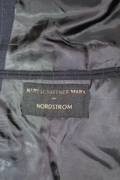 Hart Schaffner Marx Mens Navy Striped Wool Blend Suit Jacket Size 41