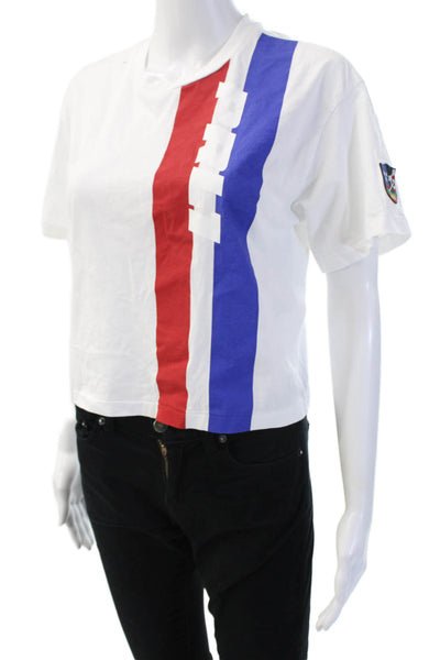 Polo Ralph Lauren Women Cropped White Striped Short Sleeve T-Shirt Size XS