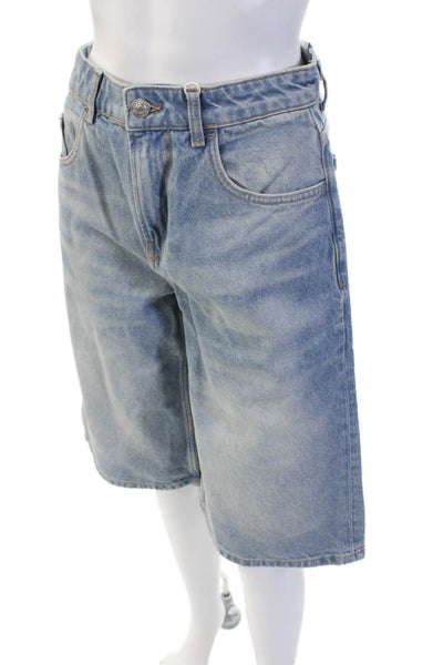 MNG Womens Light Blue Bermuda Shorts 100% Cotton Button Size 2