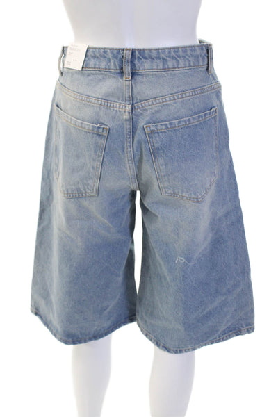 MNG Womens Light Blue Bermuda Shorts 100% Cotton Button Size 2