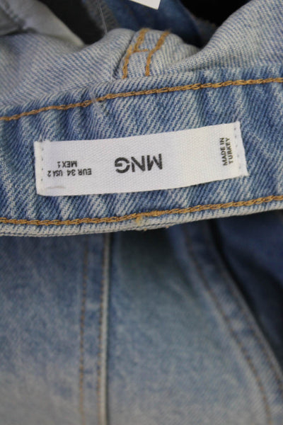 MNG Womens Light Blue Bermuda Shorts 100% Cotton Button Size 2