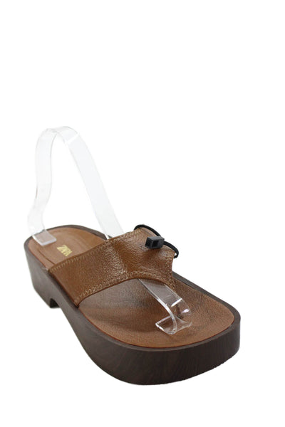 Zara Womens Faux Leather Platform Sandals Brown Size 36 6