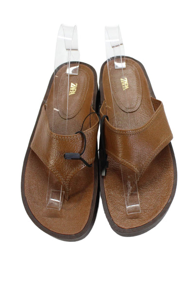 Zara Womens Faux Leather Platform Sandals Brown Size 36 6