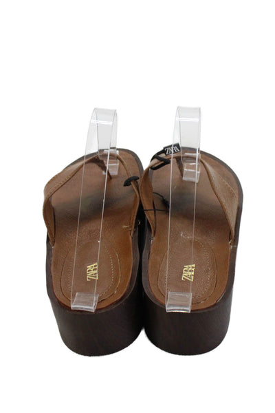Zara Womens Faux Leather Platform Sandals Brown Size 36 6