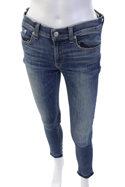 Rag & Bone Jean Womens Ankle Skinny Jeans Blue Denim Low Rise Button Size 29
