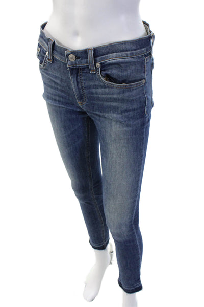 Rag & Bone Jean Womens Ankle Skinny Jeans Blue Denim Low Rise Button Size 29