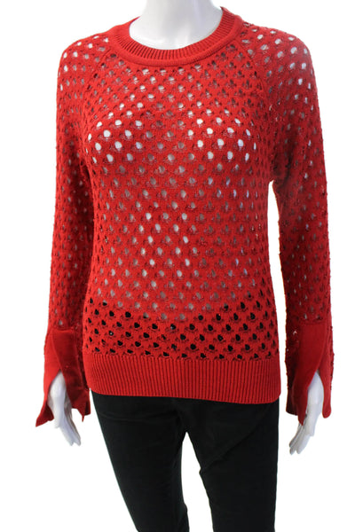 Zara Knit Women Red Viscose Crew Neck Pullover Sweater Long Sleeve Size S