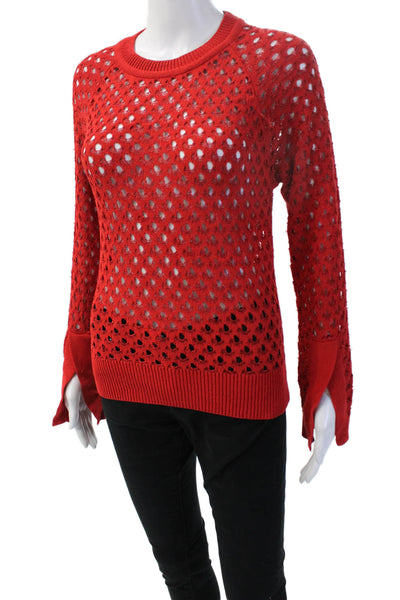 Zara Knit Women Red Viscose Crew Neck Pullover Sweater Long Sleeve Size S