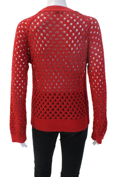 Zara Knit Women Red Viscose Crew Neck Pullover Sweater Long Sleeve Size S