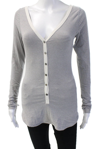 Lululemon Womens Tunic Button-Up V-Neck Long Sleeve Striped Gray Size 4