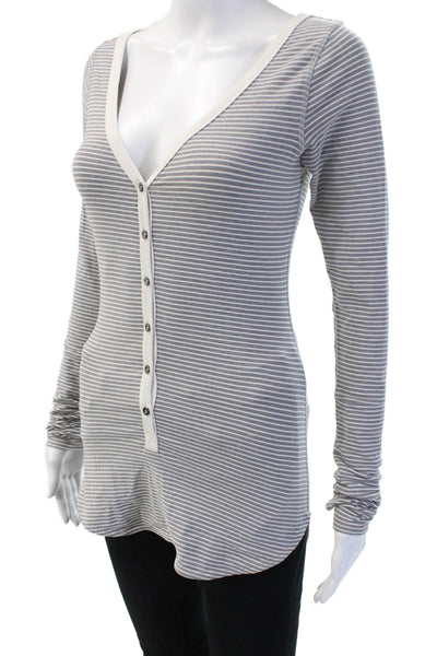 Lululemon Womens Tunic Button-Up V-Neck Long Sleeve Striped Gray Size 4