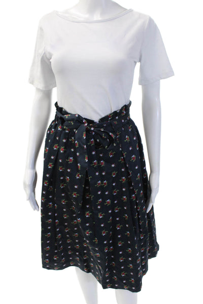 Brooks Brothers Red Fleece Womens Pleated A-Line Skirt Dark Blue Cotton Size 0