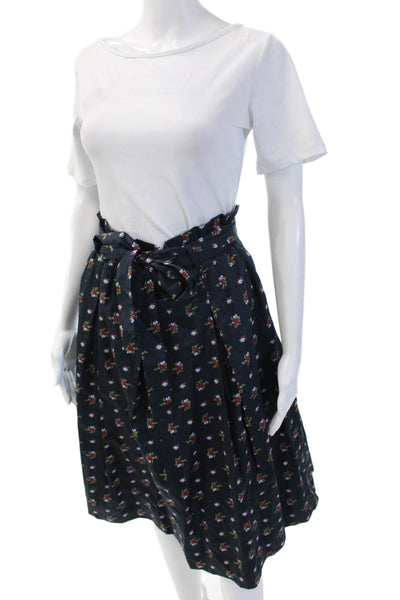Brooks Brothers Red Fleece Womens Pleated A-Line Skirt Dark Blue Cotton Size 0