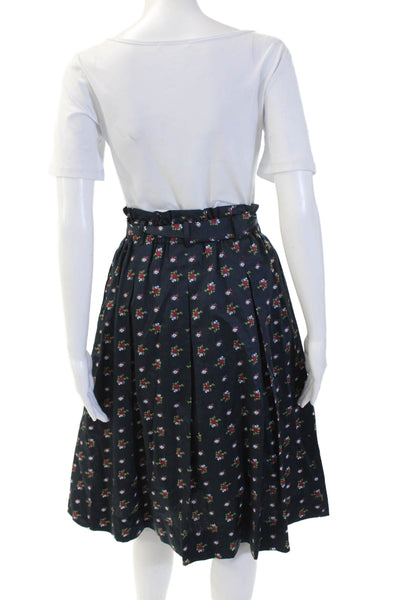 Brooks Brothers Red Fleece Womens Pleated A-Line Skirt Dark Blue Cotton Size 0
