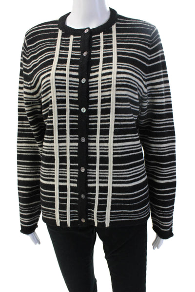 Deane & White Womens Striped Lambswool Crewneck Cardigan Longsleeve Size L
