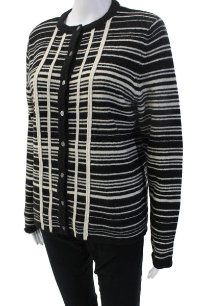Deane & White Womens Striped Lambswool Crewneck Cardigan Longsleeve Size L