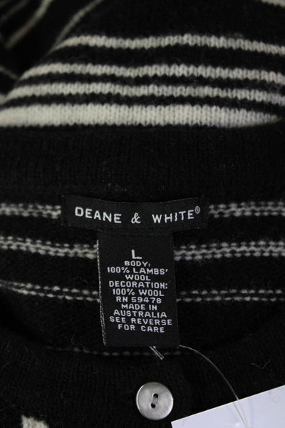Deane & White Womens Striped Lambswool Crewneck Cardigan Longsleeve Size L