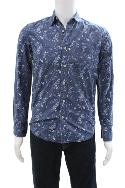 Selected Homme Mens Cotton Abstract Button Up Shirt Blue Size XS