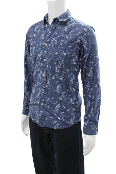Selected Homme Mens Cotton Abstract Button Up Shirt Blue Size XS