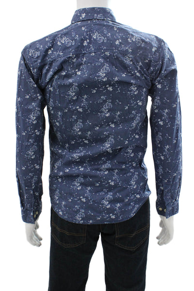Selected Homme Mens Cotton Abstract Button Up Shirt Blue Size XS