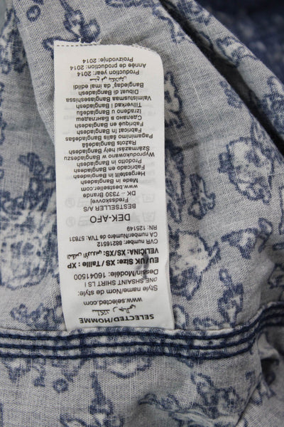 Selected Homme Mens Cotton Abstract Button Up Shirt Blue Size XS