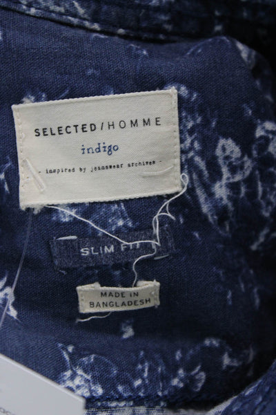 Selected Homme Mens Cotton Abstract Button Up Shirt Blue Size XS