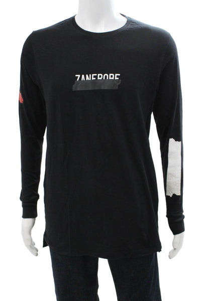 ZANEROBE Mens Black Graphic Crew Neck Long Sleeve T-Shirt 100% Cotton Size M