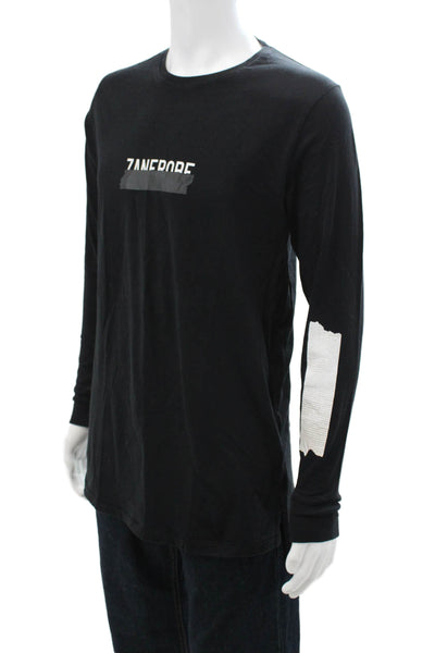 ZANEROBE Mens Black Graphic Crew Neck Long Sleeve T-Shirt 100% Cotton Size M
