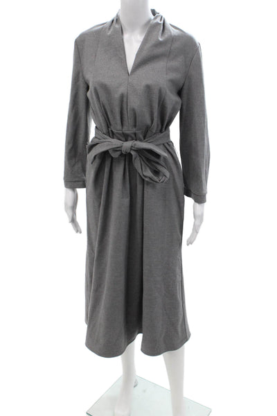 Zara Women Shirt Dress Gray Mock Neck Long Sleeve Tie Waist Size M